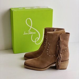 Sam Edelman Tan Suede Fringe Ankle Boots